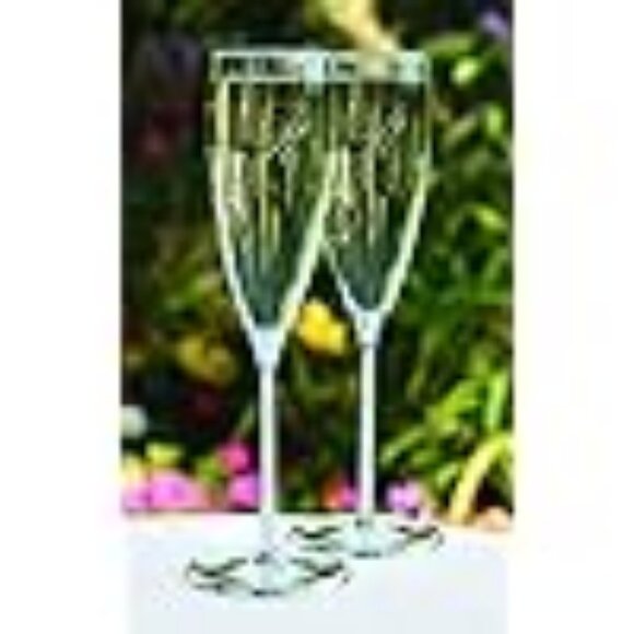 Champagne Toasting Flutes Wine Glass HBH Stemwear Glittering Beads - Set of 2 - Picture 5 of 14